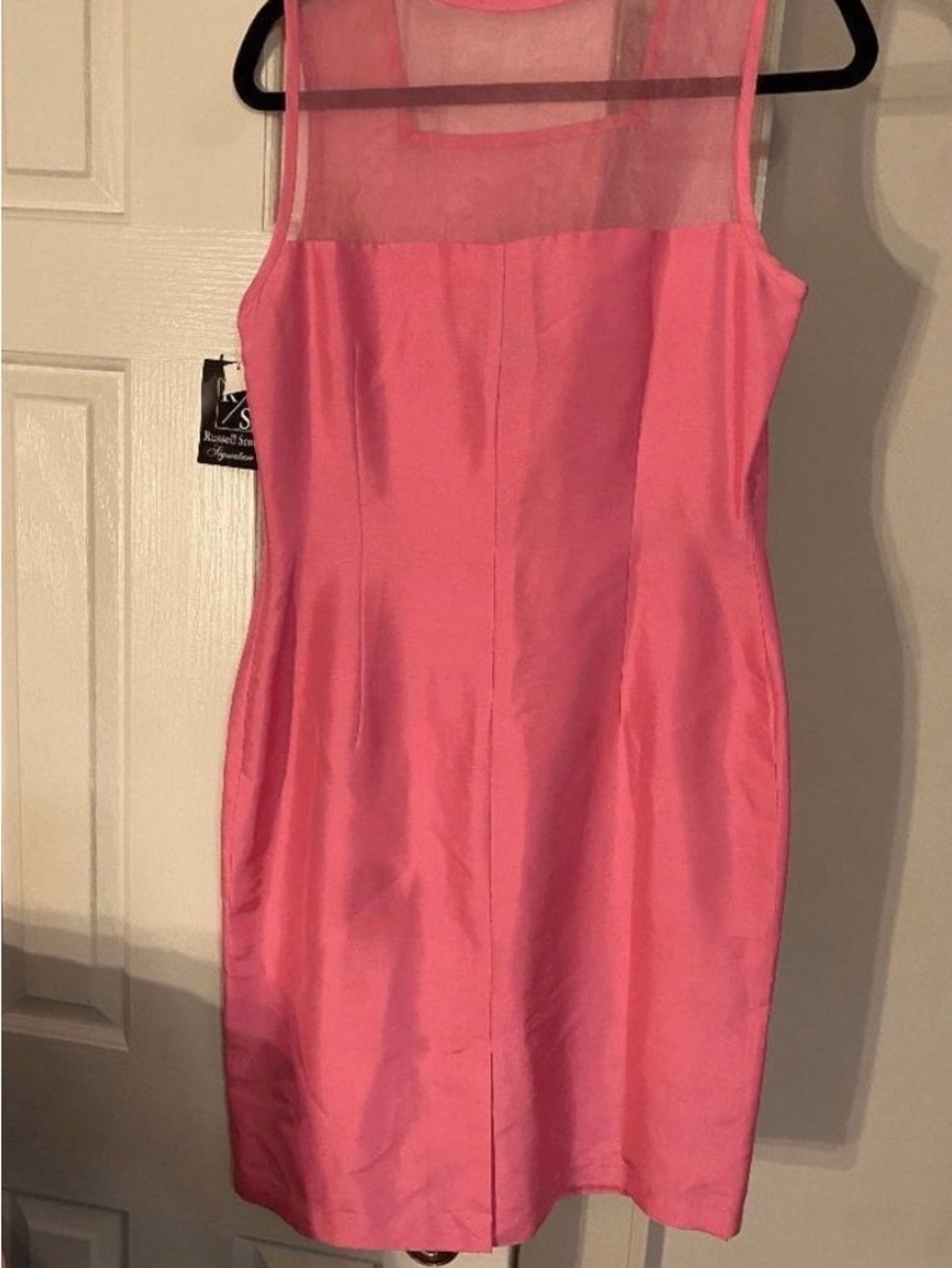 Karen Russell Scott 100% Silk Pink Sleeveless Sheath Dress with Sheer Yoke NWT